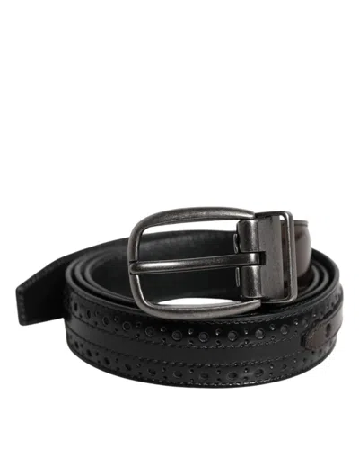 Dolce & Gabbana Black Brown Leather Classic Metal Buckle Men's Belt In Multi