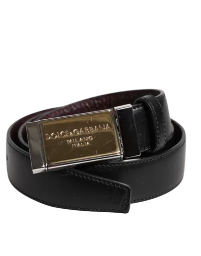 Pre-owned Dolce & Gabbana Black Brown Leather Metal Buckle Reversible Men's Belt () In Multi