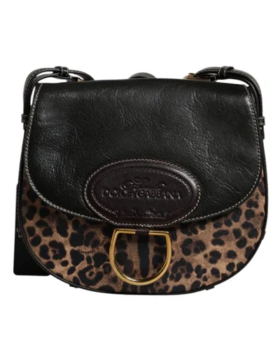 Dolce & Gabbana Black Brown Leopard Leather Shoulder Strap Bag