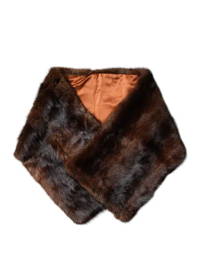 Dolce & Gabbana Black Brown Stripe Fur Shawl Wrap Scarf In Black And Brown