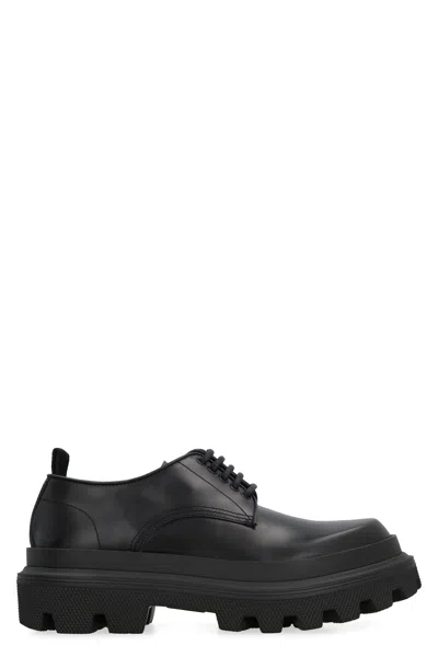Dolce & Gabbana Brushed Calfskin Derby Shoes In Black