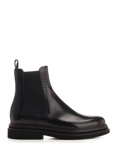 DOLCE & GABBANA BLACK BRUSHED LEATHER ANKLE BOOT