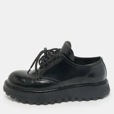 Pre-owned Dolce & Gabbana Black Brushed Leather Lace Up Derby Size 40