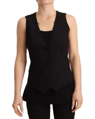 Dolce & Gabbana Black Button Down Sleeveless Vest