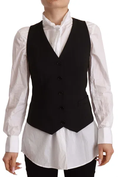 Dolce & Gabbana Black Button Down Sleeveless Vest Polyester Women's Top