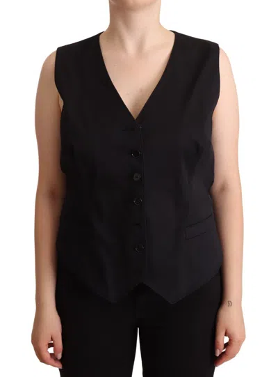 Dolce & Gabbana Black Button Down Sleeveless Vest Waiscoat Women's Top