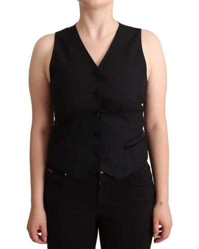 Dolce & Gabbana Black Button Down Sleeveless Visco