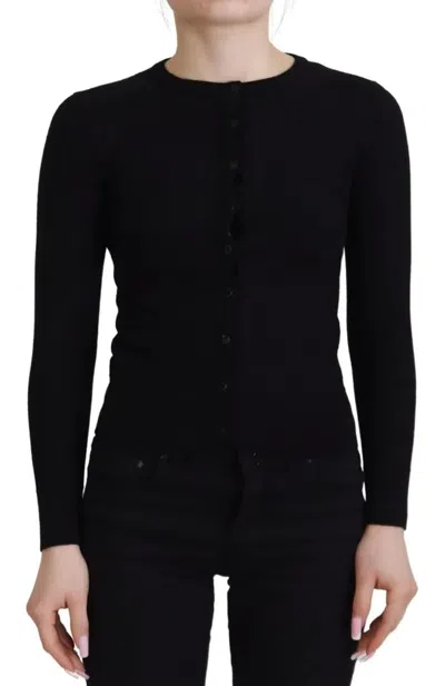 Pre-owned Dolce & Gabbana Black Button Down Slim Cardigan Wool Women's Sweater ()