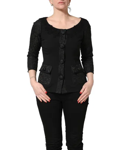 Dolce & Gabbana Black Button Fastening Lace Trimmed Blazer Jacket