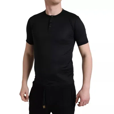 Pre-owned Dolce & Gabbana Black Buttoned Roundneck Short Sleeve Men's T-shirt ()