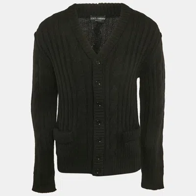 Pre-owned Dolce & Gabbana Black Cable Knit Cardigan L