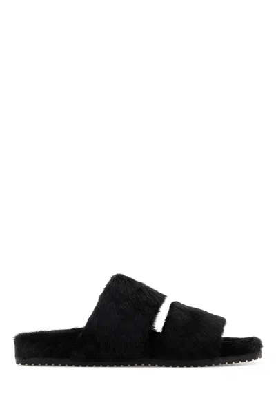 Dolce & Gabbana Black Calf Hair Dg Casual Slippers