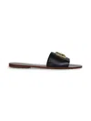 Dolce & Gabbana Flat Leather Slide Sandals With Front Embellishment In Black