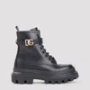 Dolce & Gabbana High Ankle Leather Boot With Chunky Sole In Black