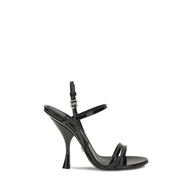 Dolce & Gabbana Black Calf Leather Bos Taurus Stiletto Heel Women's Sandals