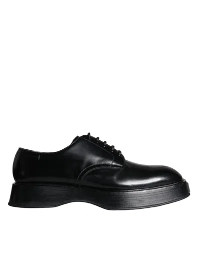 Pre-owned Dolce & Gabbana Black Calf Leather Derby Formal Dress Men's Shoes ()