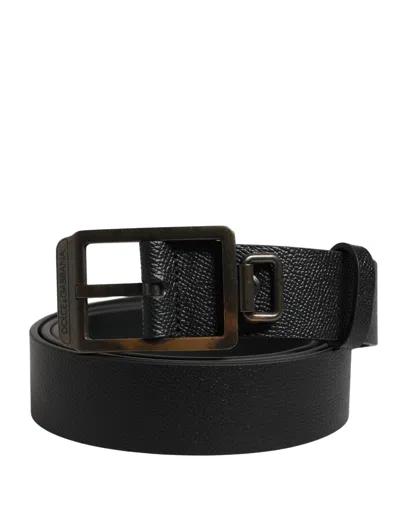 Dolce & Gabbana Black Calf Leather Gold Metal Buckle  Men's Belt In Multi