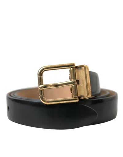 Dolce & Gabbana Black Calf Leather Gold Metal Buckle Belt