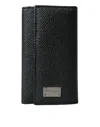 Dolce & Gabbana Black Calf Leather Logo Plaque Trifold Keyring Key Holder In Black