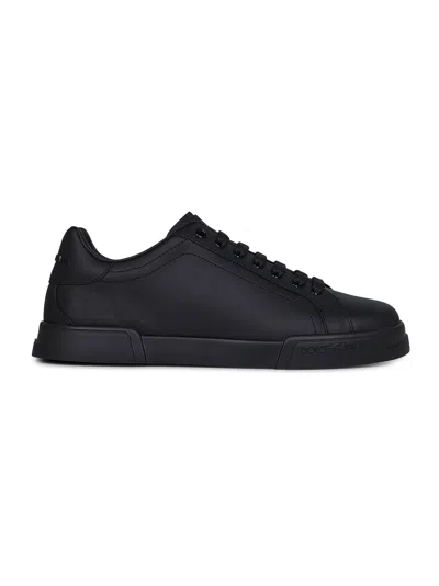 Dolce & Gabbana Black Calf Leather Portofino Sneakers