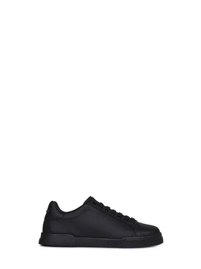 Dolce & Gabbana Black Calf Leather Portofino Sneakers
