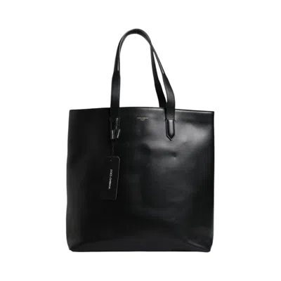 Dolce & Gabbana Black Calf Leather Shopping Tote Shoulder Men's Bag