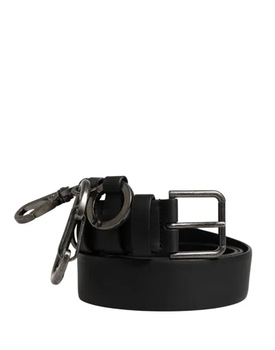 Dolce & Gabbana Black Calf Leather Silver Metal Buckle Men's Belt