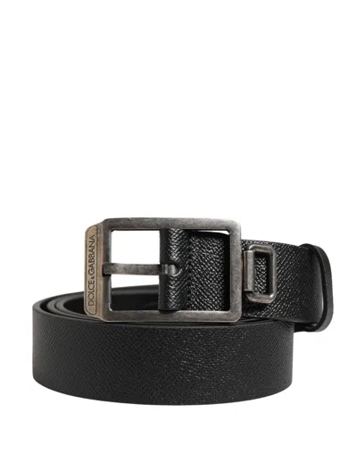 Dolce & Gabbana Black Calf Leather Silver Metal Buckle Men's Belt
