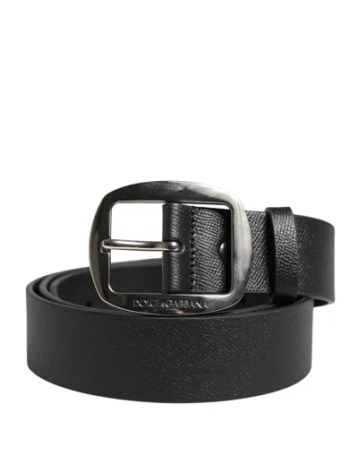 Pre-owned Dolce & Gabbana Black Calf Leather Silver Metal Buckle Men's Belt ()