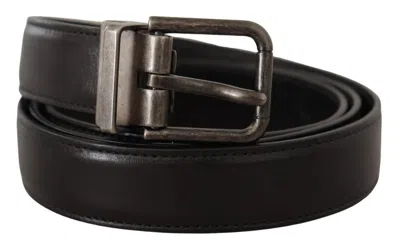 Pre-owned Dolce & Gabbana Black Calf Leather Vintage Logo Metal Buckle Men's Belt ()