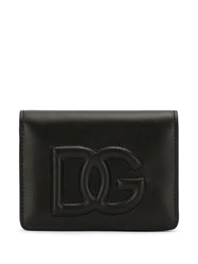 Dolce & Gabbana Calf Leather Wallet With Embossed Logo On The Front In Black