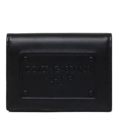 Dolce & Gabbana Black Calf Leather Wallets In Pattern