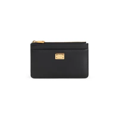 Dolce & Gabbana Black Calf Leather Zipped Credit Card Holder