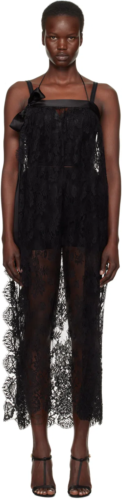 Dolce & Gabbana Black Calf-length Chantilly Lace Midi Dress In N0000 Nero