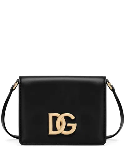 Dolce & Gabbana Black Calfskin 3.5 Crossbody Bag With Gold-tone Dg Logo In Brown