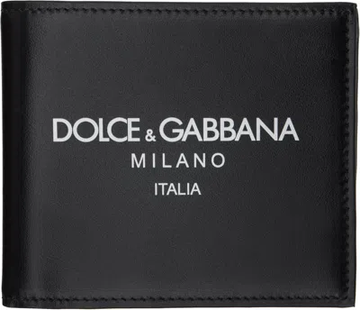 Dolce & Gabbana Black Calfskin Bifold Logo Wallet In Dg Milano Italia
