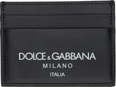 Dolce & Gabbana Black Calfskin Card Holder In Dg Milano Italia