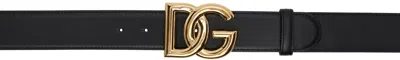 Dolce & Gabbana Black Calfskin 'dg' Logo Belt In 80999 Black