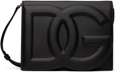Dolce & Gabbana Black Calfskin 'dg' Logo Crossbody Bag In 80999 Black