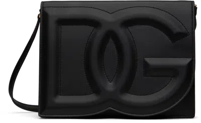 Dolce & Gabbana Black Calfskin 'dg' Logo Crossbody Bag In 80999 Nero