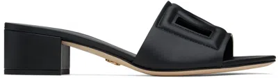 DOLCE & GABBANA BLACK CALFSKIN 'DG' LOGO HEELED SANDALS