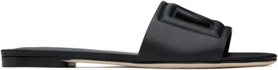 Dolce & Gabbana Black Calfskin 'dg' Logo Sandals In 80999 Nero