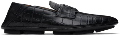 Dolce & Gabbana Black Calfskin Driver Loafers In 80999 Nero
