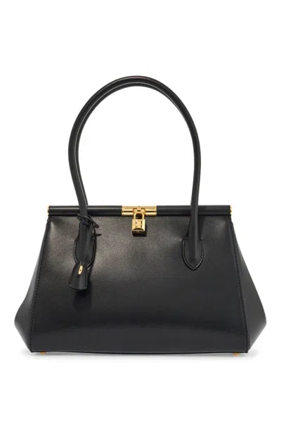 Dolce & Gabbana Black Calfskin Top Handle Bag With Classic And Structured Shoulder Strap