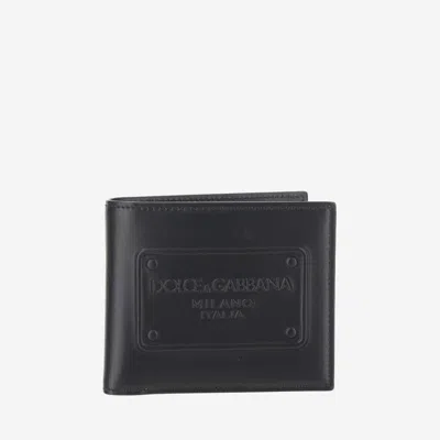 Dolce & Gabbana Logo Calfskin Bi-fold Wallet In Black
