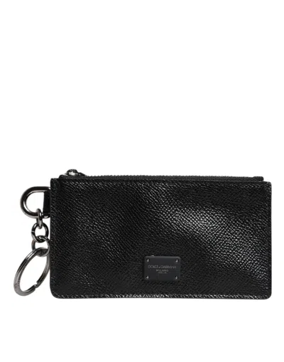 Dolce & Gabbana Black Calfskin Leather Dg Logo Card Holder Wallet