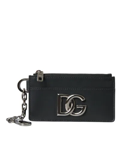 Dolce & Gabbana Black Calfskin Leather Dg Logo Card Holder Wallet Men