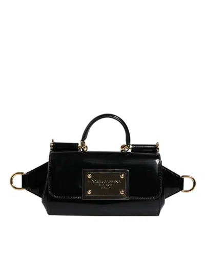 Pre-owned Dolce & Gabbana Black Calfskin Leather Dg Logo Shoulder Women's Bag ()