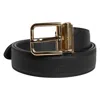 Dolce & Gabbana Black Calfskin Leather Gold Metal Buckle Belt In Black