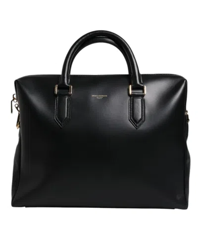 Pre-owned Dolce & Gabbana Black Calfskin Leather Heat Pressed Logo Briefcase Men's Bag ()